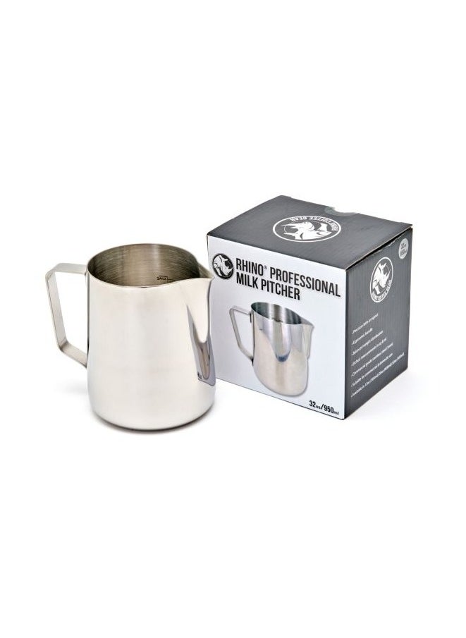 Professional Milk Pitcher, Latte Art Spout, Measurements Etched, Stainless Steel Body, 32oz (950ml) - Steel