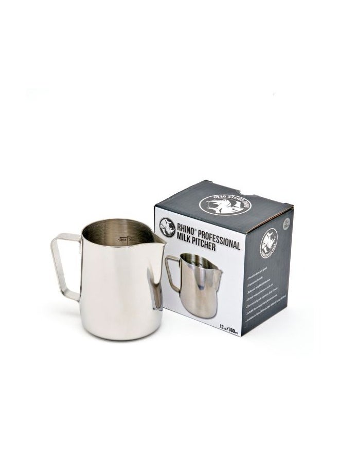 Professional Milk Pitcher, Latte Art Spout, Measurements Etched, Stainless Steel Body, 12oz (360ml) - Steel