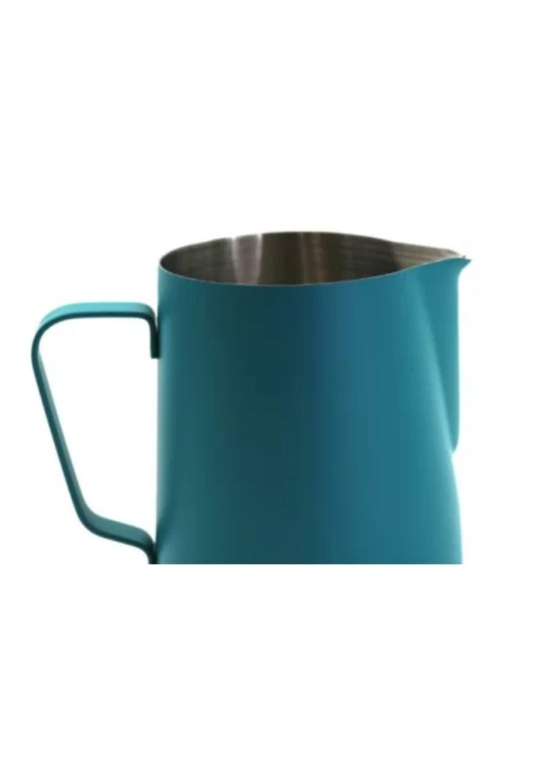 Classic Colored Milk Pitcher, Perfect Latte Art Spout, Stainless Steel Interior & Powder-Coated Exterior, 15oz (450ml) - Teal Blue