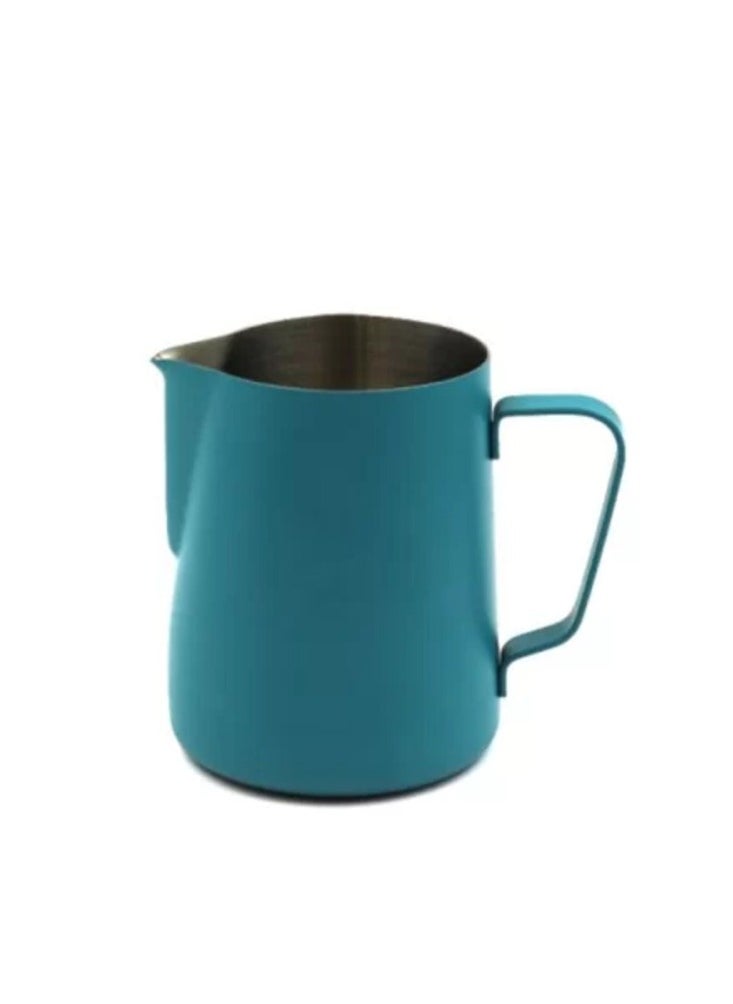 Classic Colored Milk Pitcher, Perfect Latte Art Spout, Stainless Steel Interior & Powder-Coated Exterior, 15oz (450ml) - Teal Blue