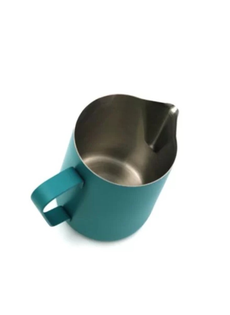 Classic Colored Milk Pitcher, Perfect Latte Art Spout, Stainless Steel Interior & Powder-Coated Exterior, 15oz (450ml) - Teal Blue