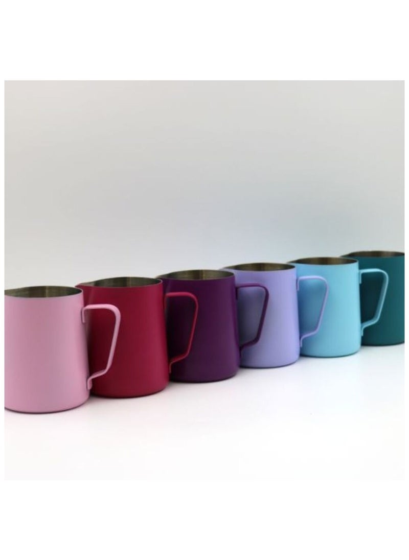Classic Colored Milk Pitcher, Perfect Latte Art Spout, Stainless Steel Interior & Powder-Coated Exterior, 15oz (450ml) - Vivid Plum
