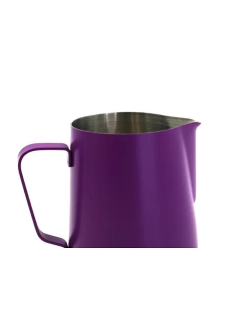 Classic Colored Milk Pitcher, Perfect Latte Art Spout, Stainless Steel Interior & Powder-Coated Exterior, 15oz (450ml) - Vivid Plum