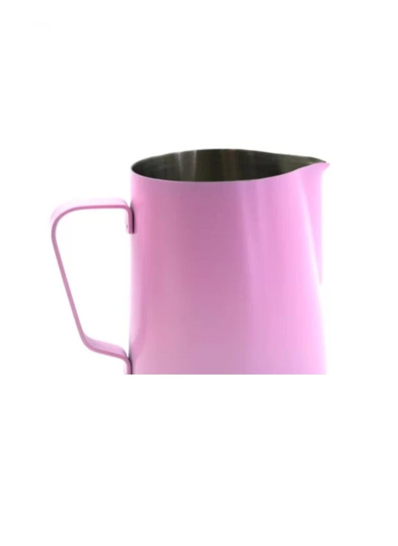 Classic Colored Milk Pitcher, Perfect Latte Art Spout, Stainless Steel Interior & Powder-Coated Exterior, 15oz (450ml) - Pink Marshmallow