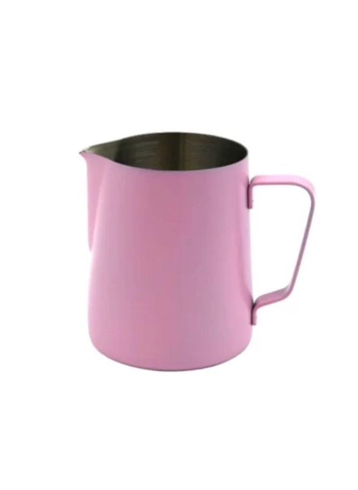 Classic Colored Milk Pitcher, Perfect Latte Art Spout, Stainless Steel Interior & Powder-Coated Exterior, 15oz (450ml) - Pink Marshmallow