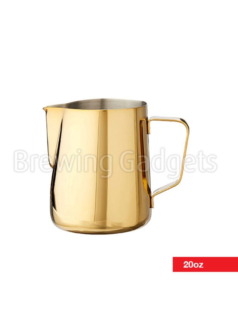 Professional Milk Pitcher, Latte Art Spout, Measurements Etched, Stainless Steel Body, 20oz (600ml) - Gold