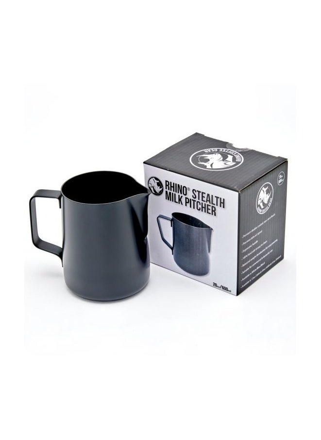 Stealth Milk Pitcher, Professional Pouring Spout, Polished Non-Stick Coating, Stainless Steel, 20oz (600ml) - Black