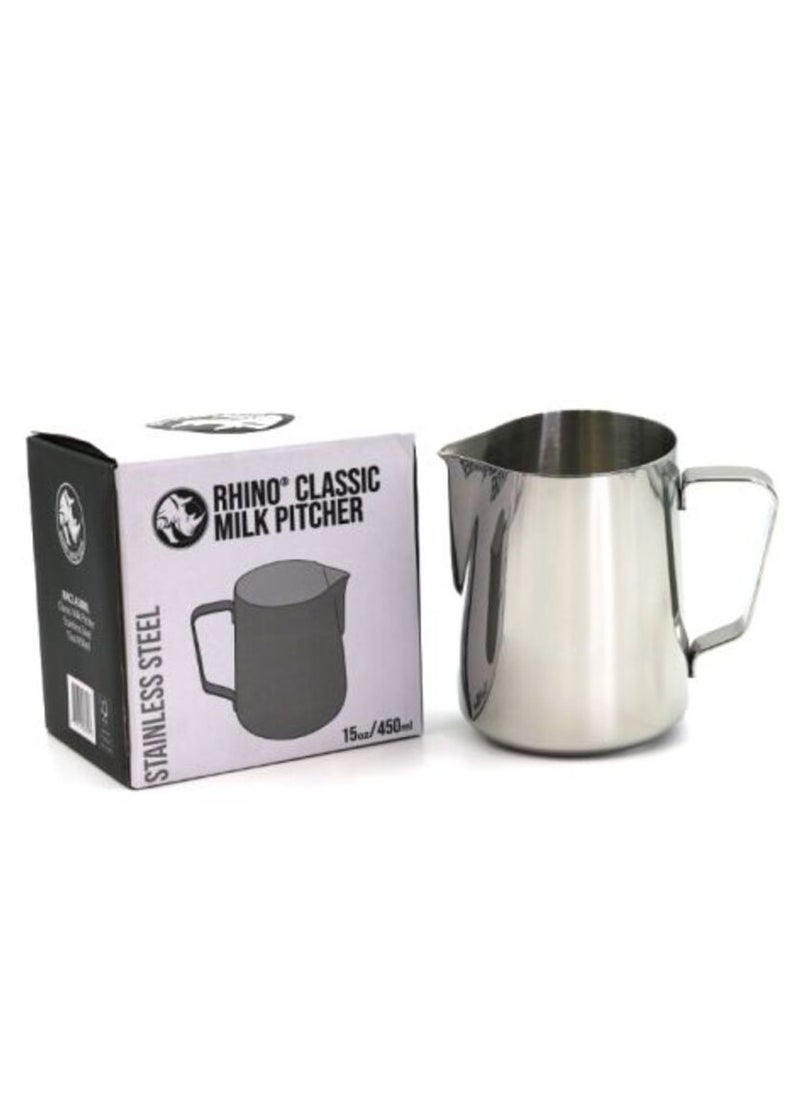 Classic Milk Pitcher, Perfect Latte Art Spout, Stainless Steel Interior & Powder-Coated Exterior, 15oz (450ml) - Steel