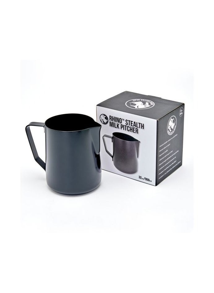 Stealth Milk Pitcher, Professional Pouring Spout, Polished Non-Stick Coating, Stainless Steel, 32oz (950ml) - Black