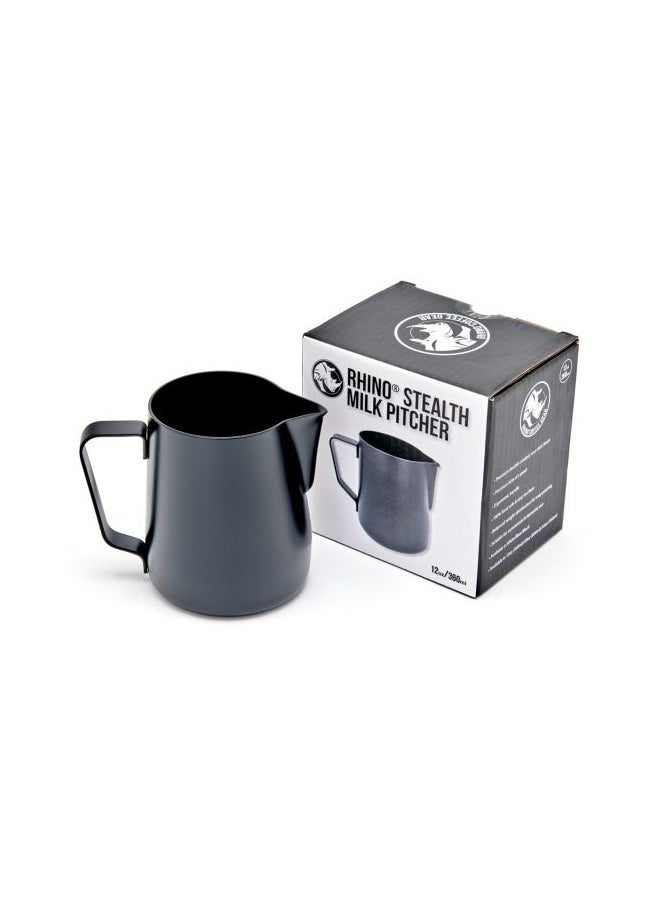 Stealth Milk Pitcher, Professional Pouring Spout, Polished Non-Stick Coating, Stainless Steel, 12oz (360ml) - Black