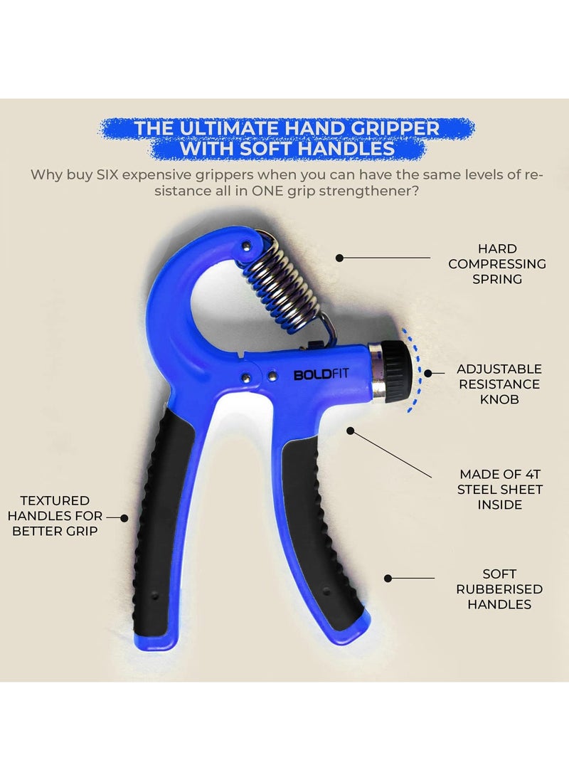 Boldfit Adjustable Hand Grip Strengthener, Hand Gripper for Men & Women for Gym Workout & Home Use.(Forearm Exercise Equipment/Wrist Excercise Equipment) - Adjustable upto 40kg - Blue