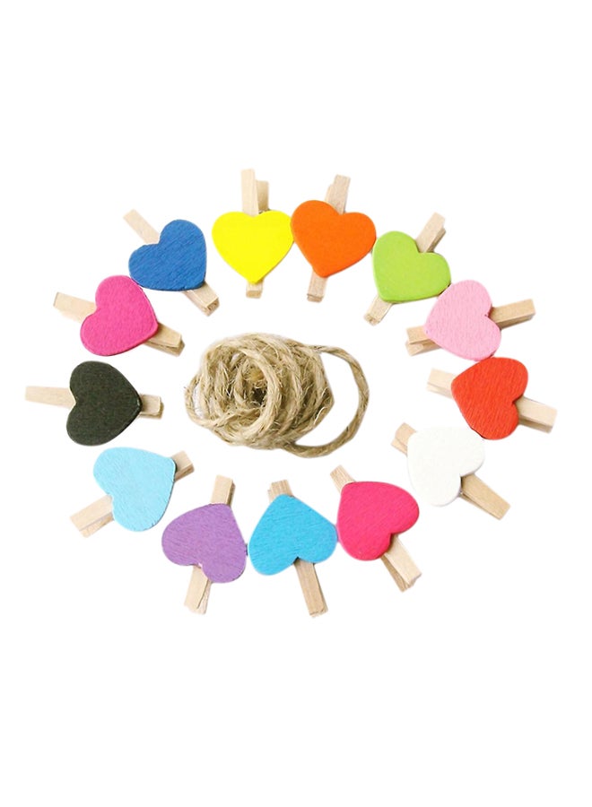 50-Piece Heart Shaped Wooden Photo Clips Multicolour