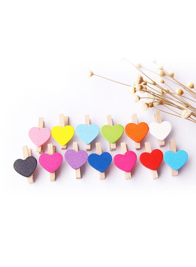 50-Piece Heart Shaped Wooden Photo Clips Multicolour