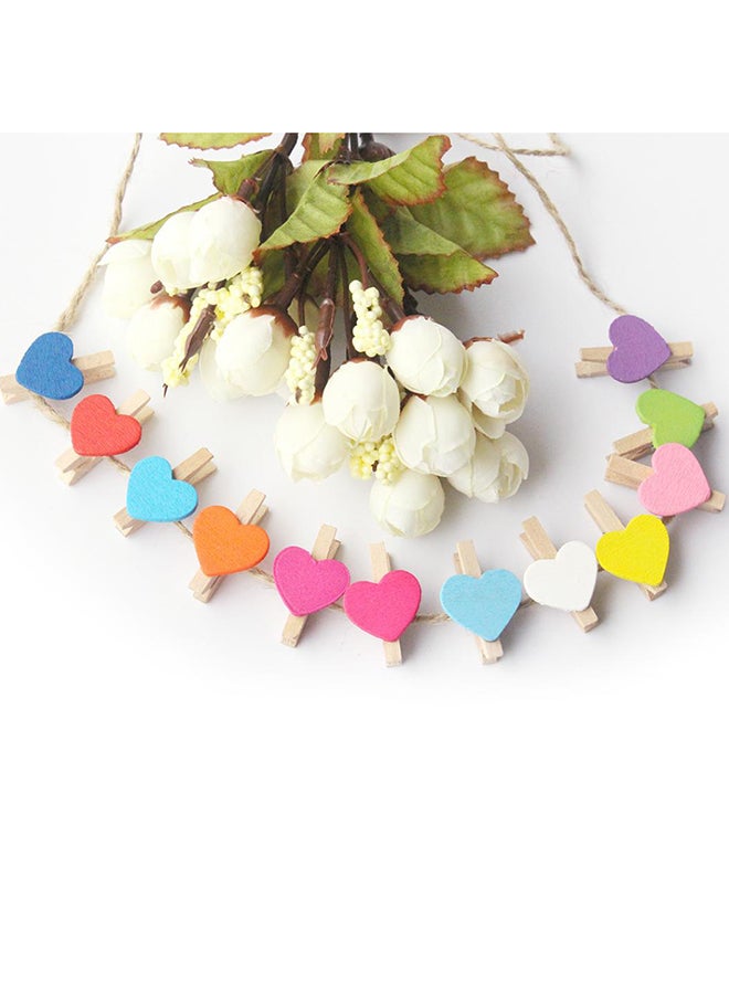 50-Piece Heart Shaped Wooden Photo Clips Multicolour