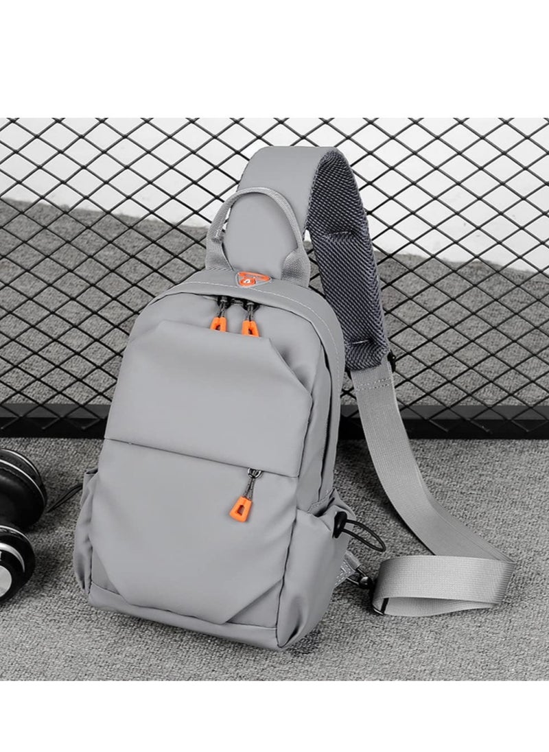 Crossbody Backpack, Waterproof, Lightweight with USB Charger Port, for Outdoor Hiking, Traveling, Cycling Grey