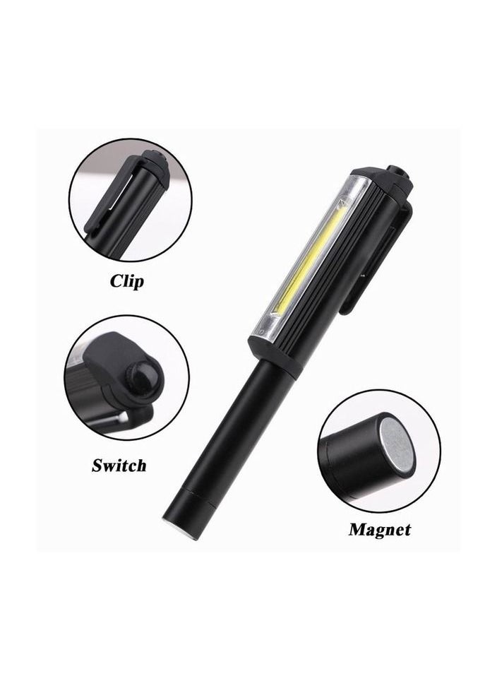 1-Pieces COB 3W Magnetic Aluminum Pocket Portable Pen Clip Torch Flashlight for Home Hiking Inspection Work Lamp Random Colo