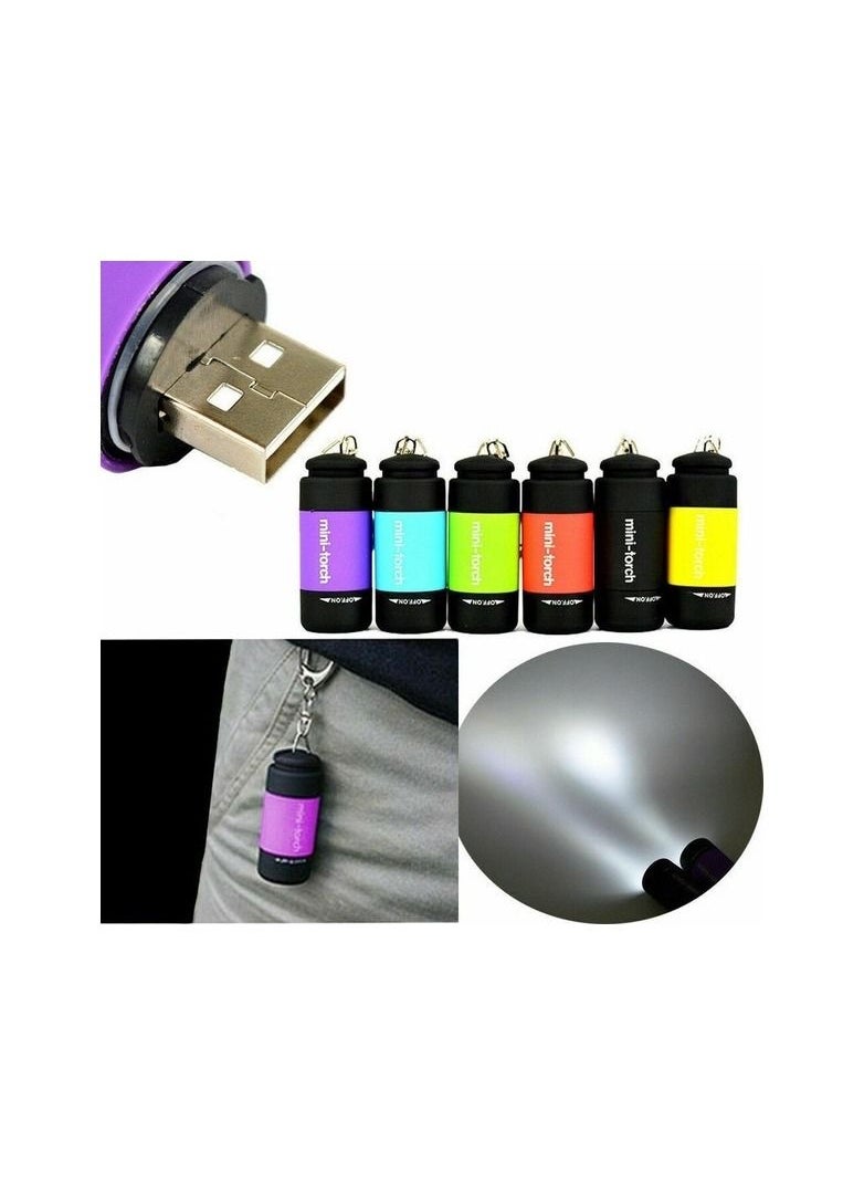 1-PiecesMini Rechargeable Waterproof Keychain with USB LED Pocket Flashlight Random Color