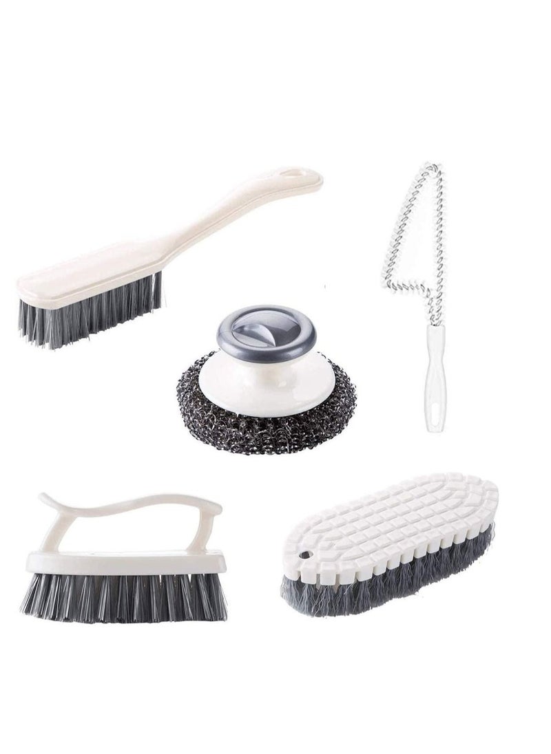 Dish Brush Steel Ball Pot Brush Kitchen Crevice Cleaning Brush with Scraper Bathroom Scrub Brush 5PCS Handle Brushes