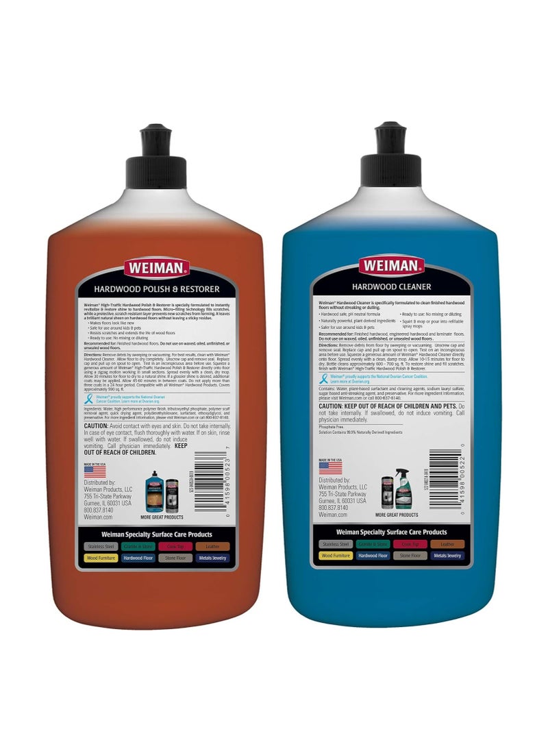 Hardwood Floor Cleaner & Polish Restorer Combo - 2 Pack - High-Traffic Hardwood Floor, Natural Shine, Removes Scratches, Leaves Protective Layer