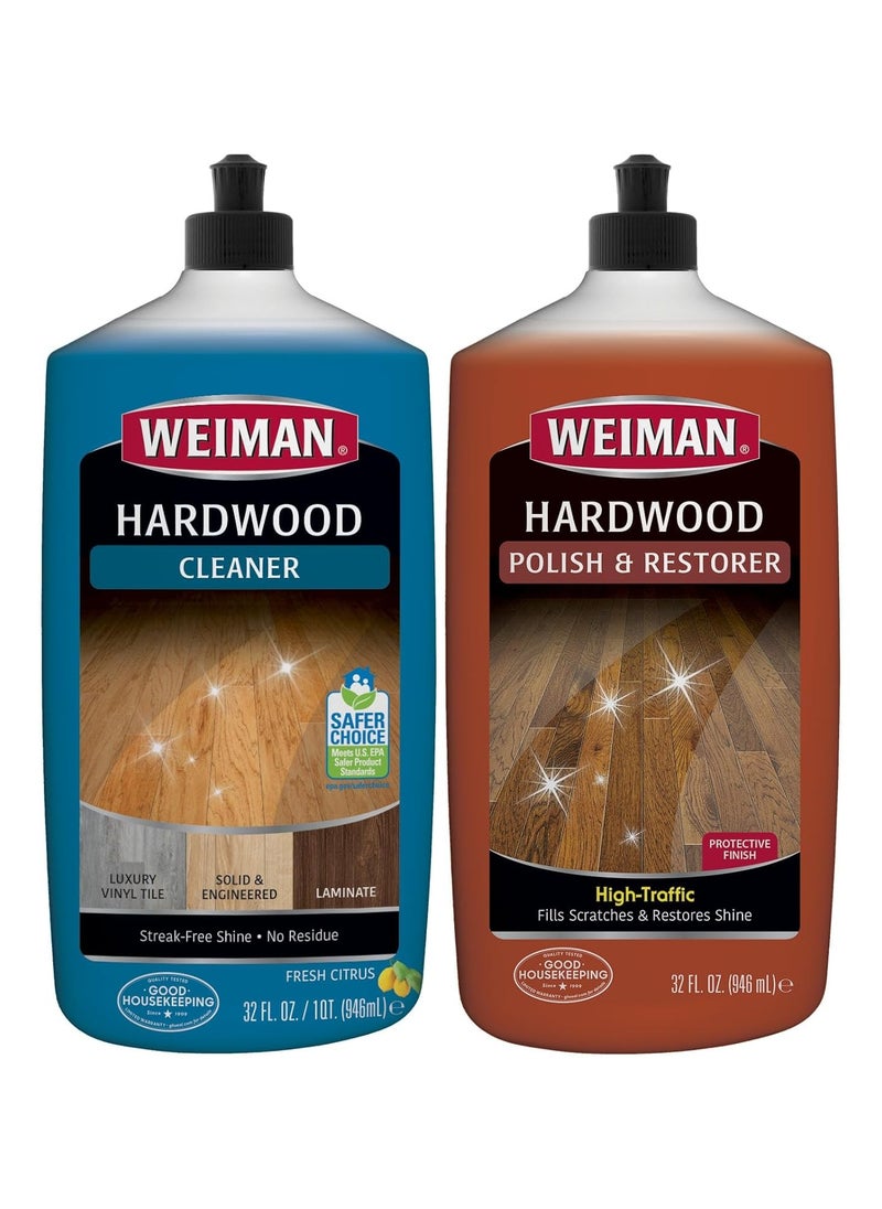 Hardwood Floor Cleaner & Polish Restorer Combo - 2 Pack - High-Traffic Hardwood Floor, Natural Shine, Removes Scratches, Leaves Protective Layer