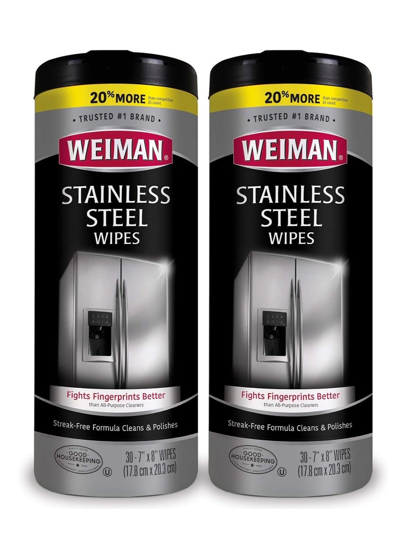 Stainless Steel Cleaning Wipes [2 Pack] Removes Fingerprints, Residue, Water Marks and Grease From Appliances - Works Great on Refrigerators, Dishwashers, Ovens, Grills and More