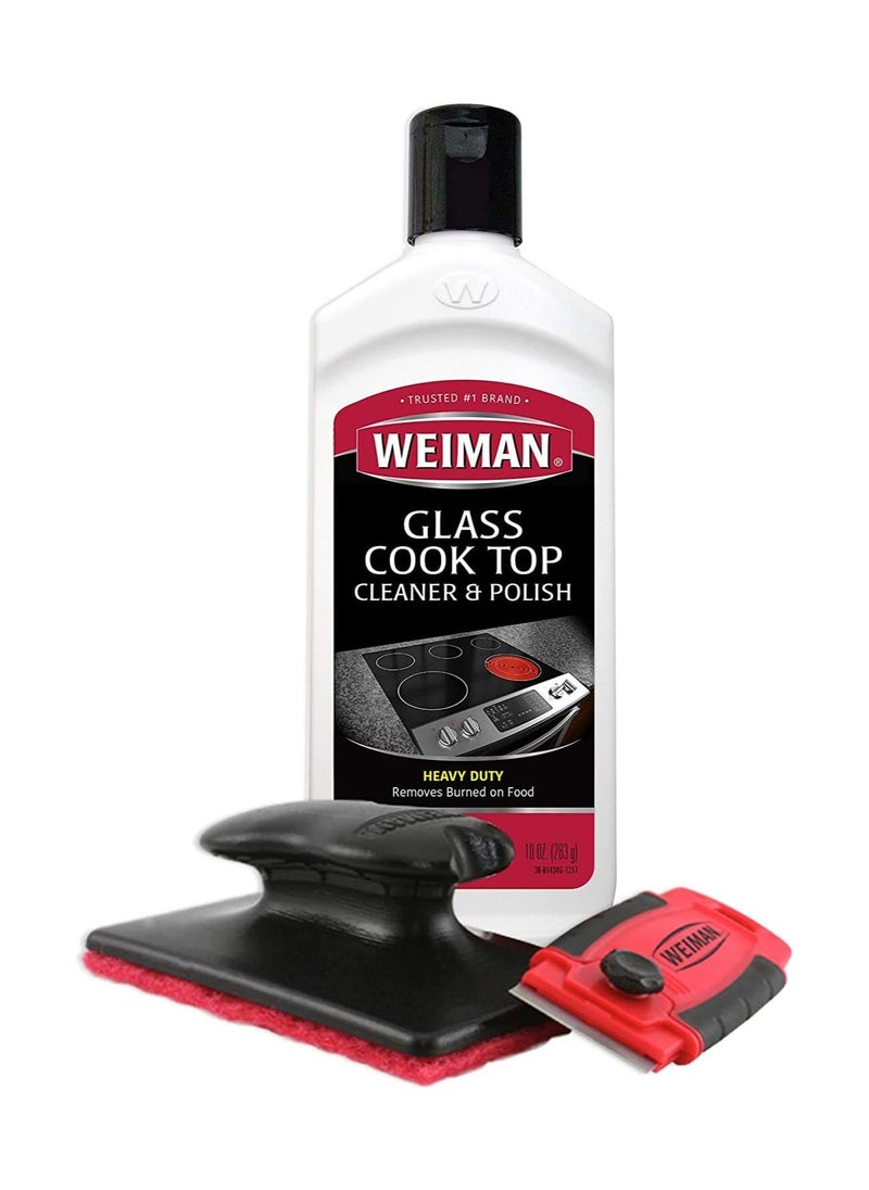 Cooktop Cleaner Kit - Cook Top Cleaner and Polish 10 oz. Scrubbing Pad, Cleaning Tool, Cooktop Razor Scraper