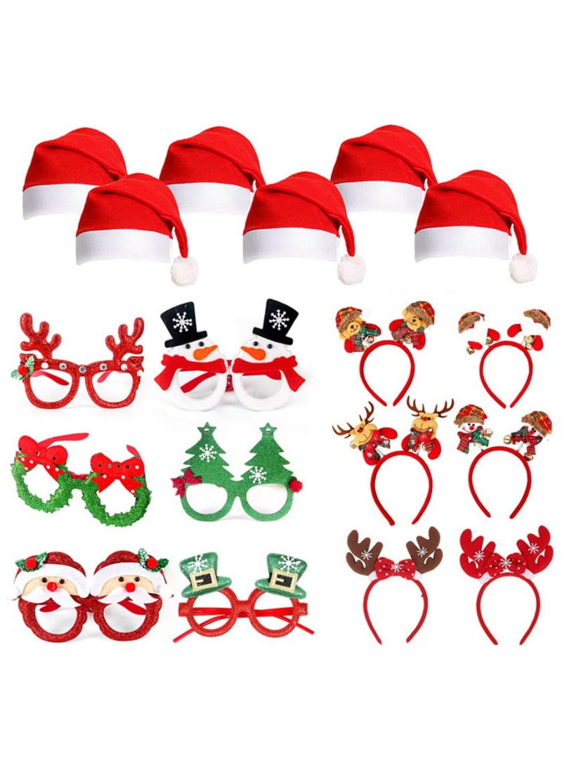 Christmas Glasses Frame,Christmas Hair Hoop and Christmas Hats,Christmas Decoration,Christmas Photo Booth Props Christmas Party Favors for kid Adult,for Xmas Holiday Party Supplies 18pcs