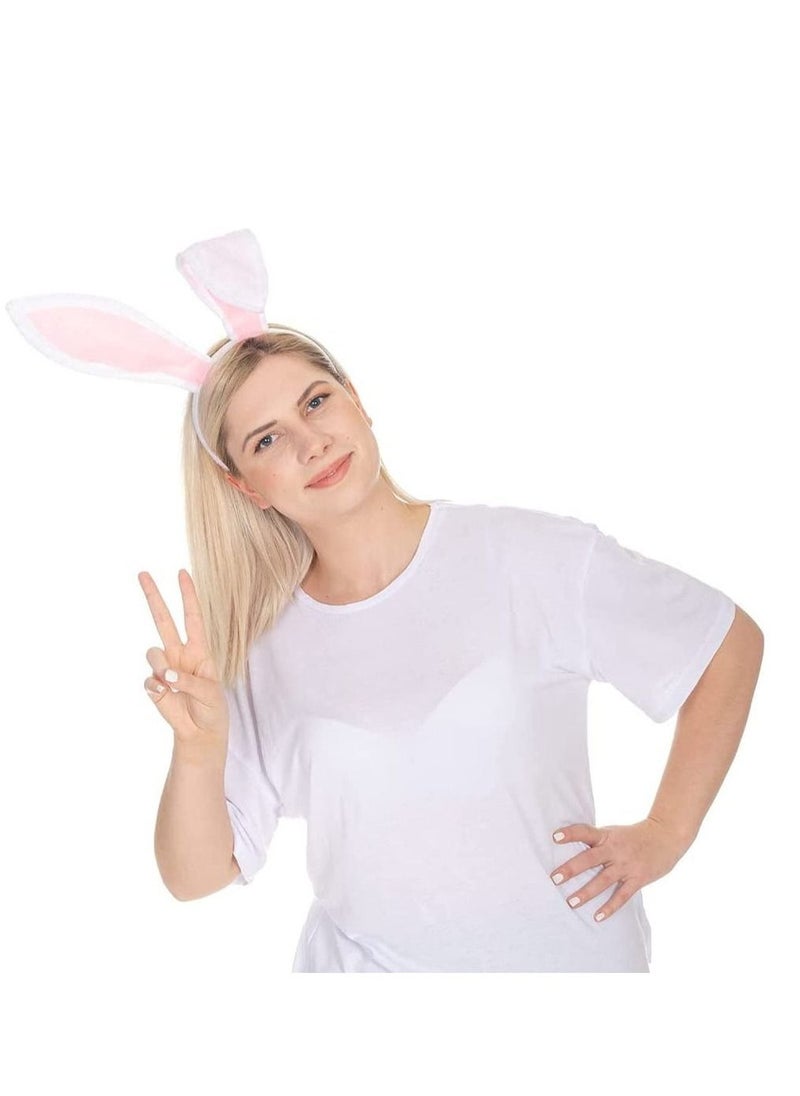 Bunny Ears Headband Plush Rabbit Ears Headwear Bunny Girl Bunny Ear Headband, for Cosplay Party Favor White and Pink Bunny Costume Accessories for Kids and Adults