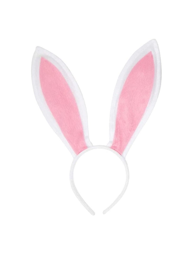 Bunny Ears Headband Plush Rabbit Ears Headwear Bunny Girl Bunny Ear Headband, for Cosplay Party Favor White and Pink Bunny Costume Accessories for Kids and Adults