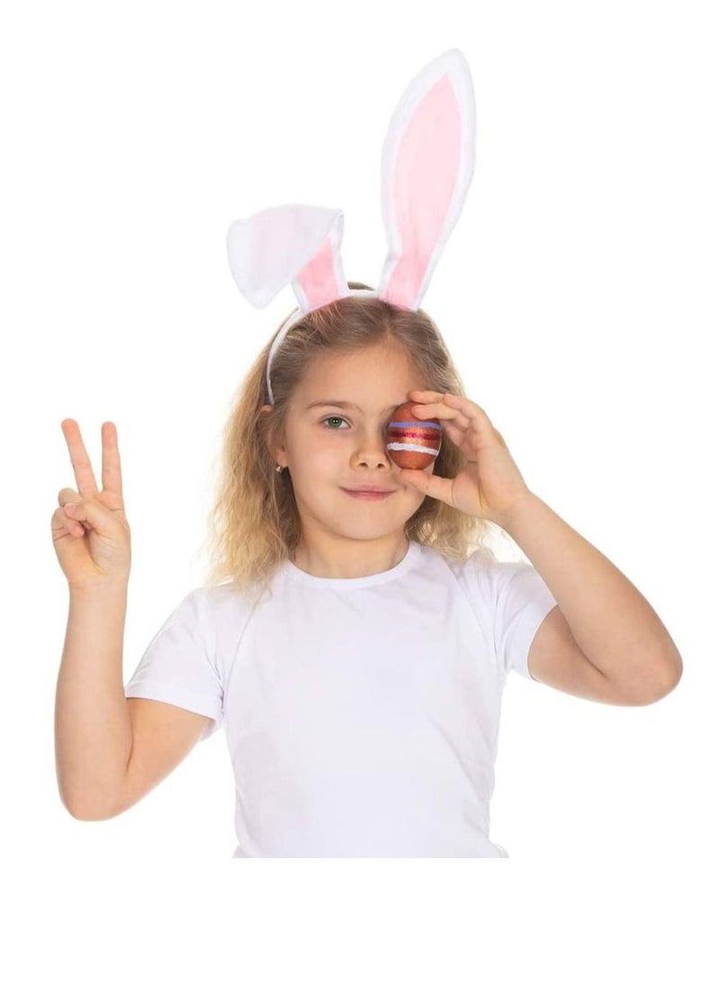 Bunny Ears Headband Plush Rabbit Ears Headwear Bunny Girl Bunny Ear Headband, for Cosplay Party Favor White and Pink Bunny Costume Accessories for Kids and Adults