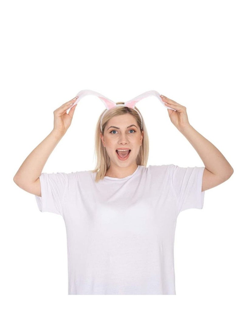 Bunny Ears Headband Plush Rabbit Ears Headwear Bunny Girl Bunny Ear Headband, for Cosplay Party Favor White and Pink Bunny Costume Accessories for Kids and Adults