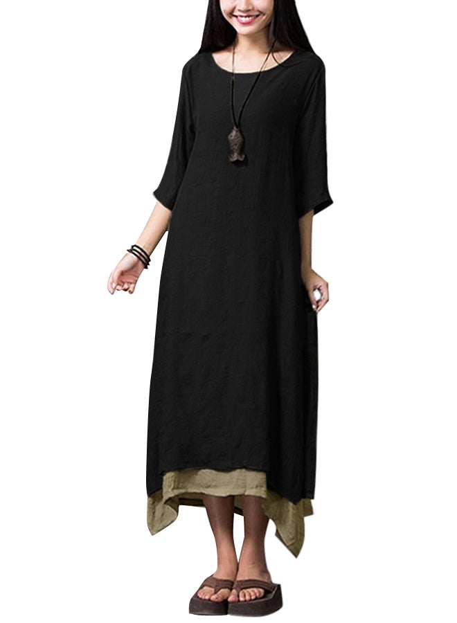 New Vintage Split Irregular Hem Loose Boho Long Maxi Dresses G8219B Black