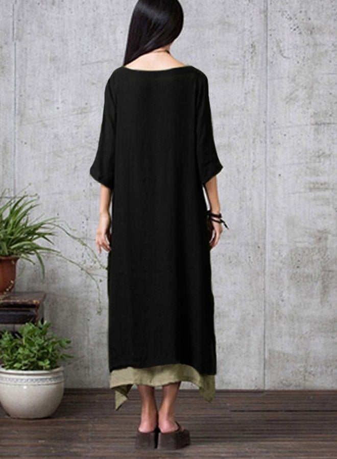 New Vintage Split Irregular Hem Loose Boho Long Maxi Dresses G8219B Black