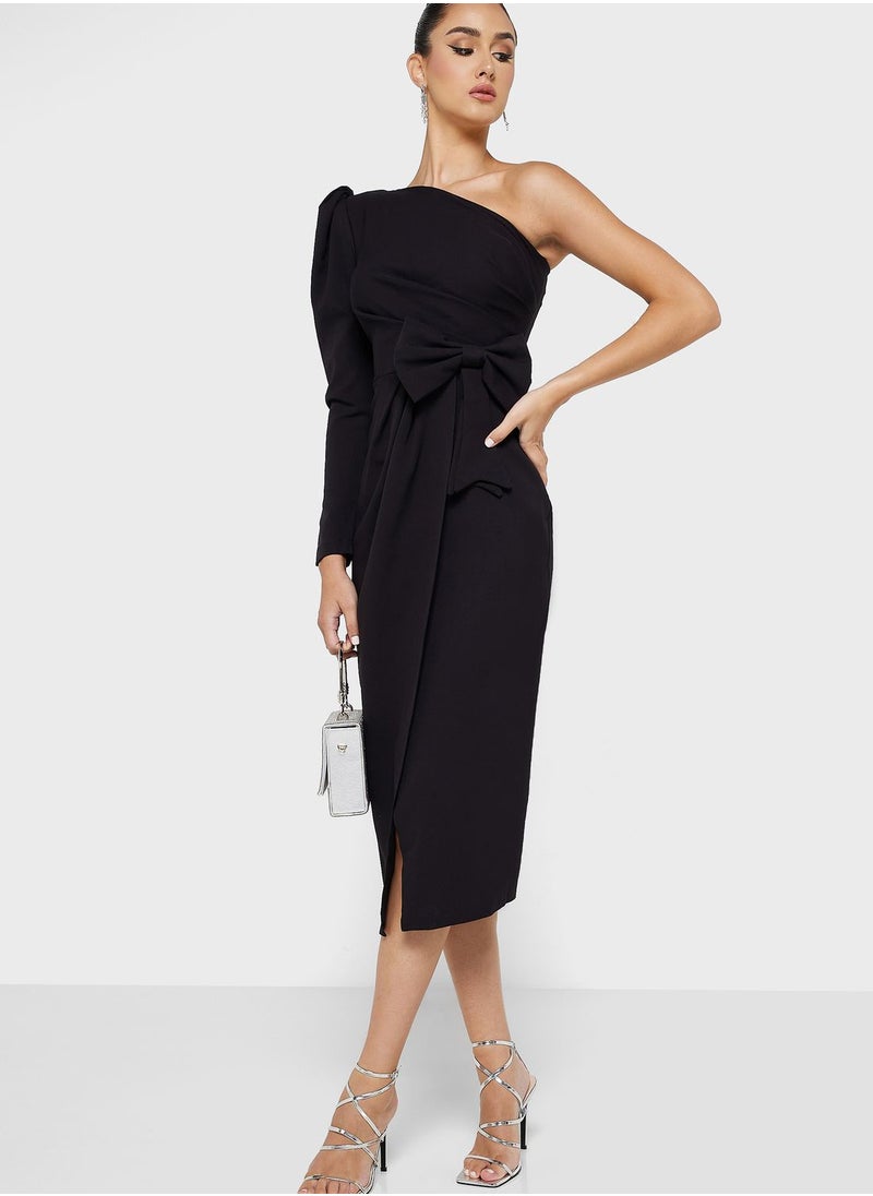 One Shoulder Front Slit  Dress