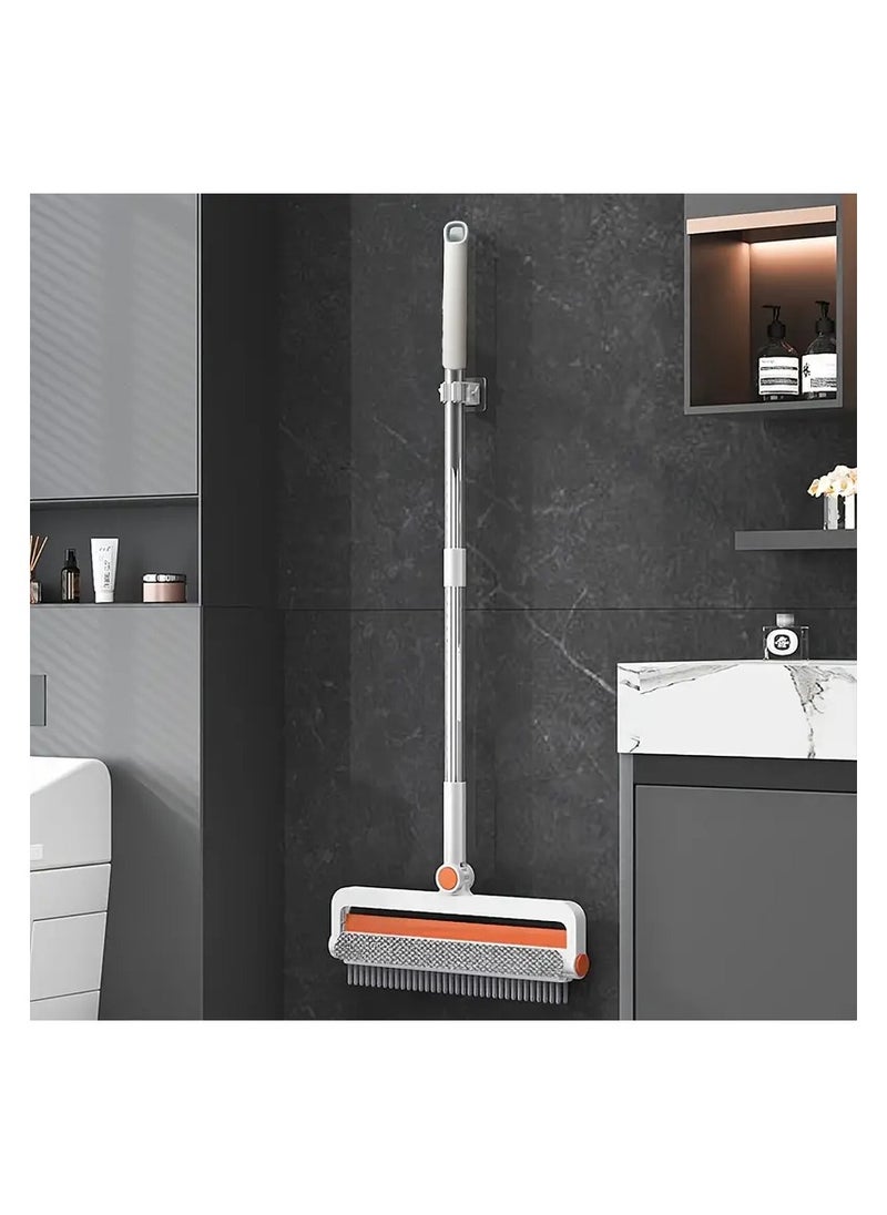 4-in-1 Multifunctional Cleaning Brush Set Long Handle Scrub Brush Swivel Head, Bathroom Squeegee & Window Glass Cleaner Non-Electric Household Cleaning Tool for Floor Glass Bathroom & More