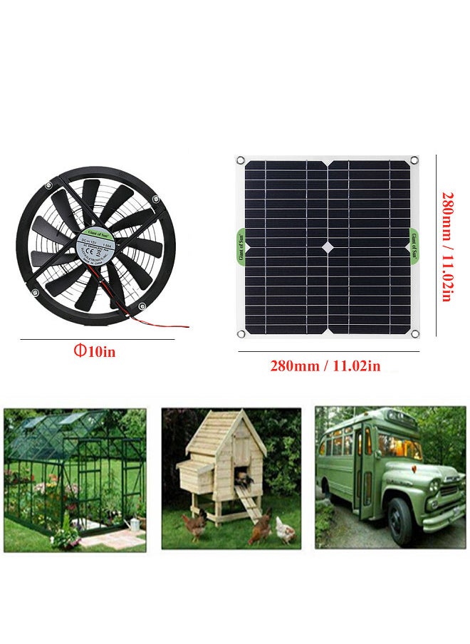 100W Monocrystalline Silicon Solar Panel Solar Film 18V Solar Powered Fan 10-Inch Mini Cooling Ventilator Solar Exhaust Fan Solar Energy Fan for Pet House Toilet