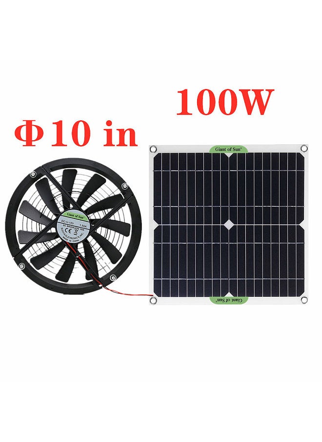 100W Monocrystalline Silicon Solar Panel Solar Film 18V Solar Powered Fan 10-Inch Mini Cooling Ventilator Solar Exhaust Fan Solar Energy Fan for Pet House Toilet