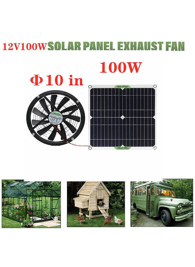 100W Monocrystalline Silicon Solar Panel Solar Film 18V Solar Powered Fan 10-Inch Mini Cooling Ventilator Solar Exhaust Fan Solar Energy Fan for Pet House Toilet