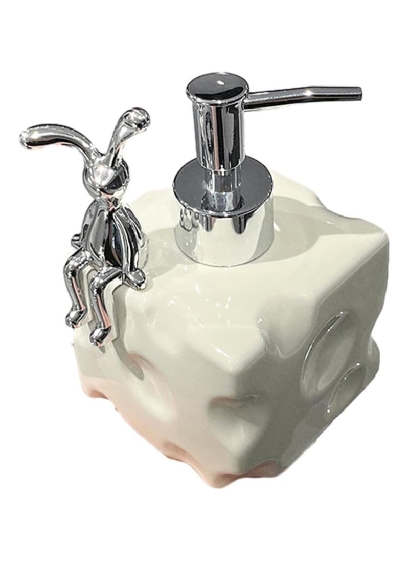 Lotion & Soap Dispenser | Stylish Pottery Pump Bottle with Rabbit Decoration | Refillable Shampoo & Detergent Dispenser for Kitchen, Bathroom, or Vanity | 11.6 / 13.5 fl oz (550 / 400 ml)