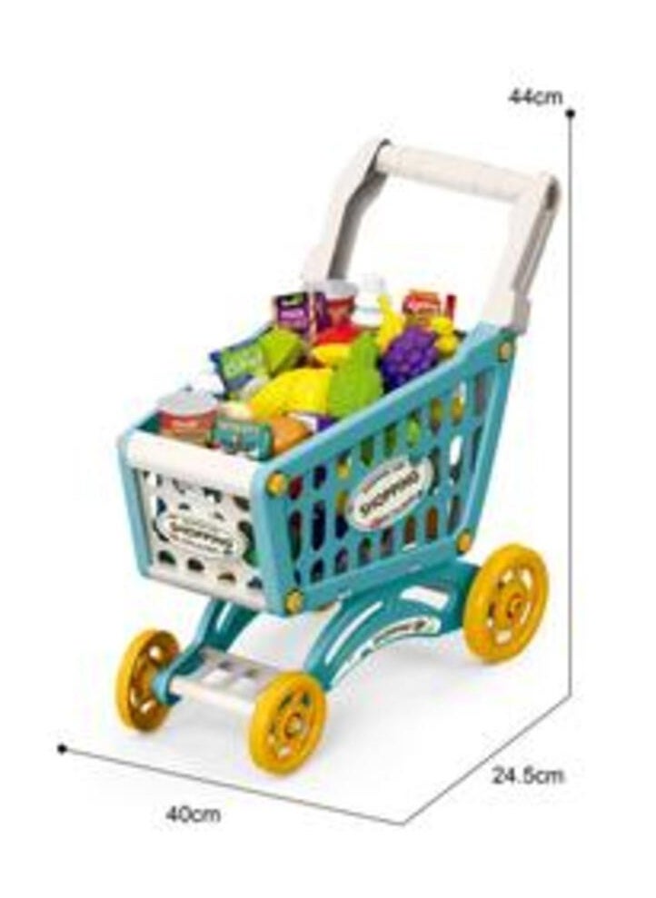 Fantastic-Kids-Toys Shopping Cart Toy for Kids, 60 Pcs Supermarket Playset with Fruit Vegetables, Food and Shopping - Educational Role Play Toy (Green)