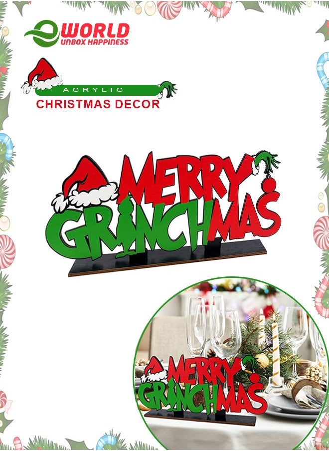 Merry Christmas Acrylic Table Decorations, Easy-to-Assemble Festive Centerpiece Signs & Table Toppers in Vibrant Red and Green, Perfect for Holiday Parties, Winter Festivals & New Year Celebrations (6.5 x 11.8 inches)