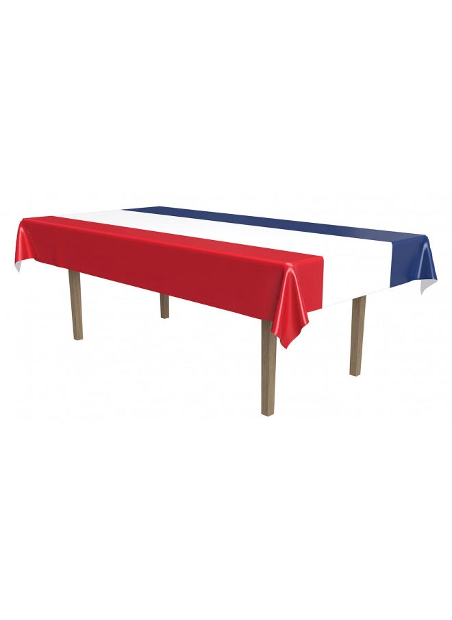 Beistle Red, White And Blue Patriotic Party Tablecover Plastic Table Cloth, Rectangular, 4th of July, Memorial Day Decorations, Disposable Tablecloth, 54