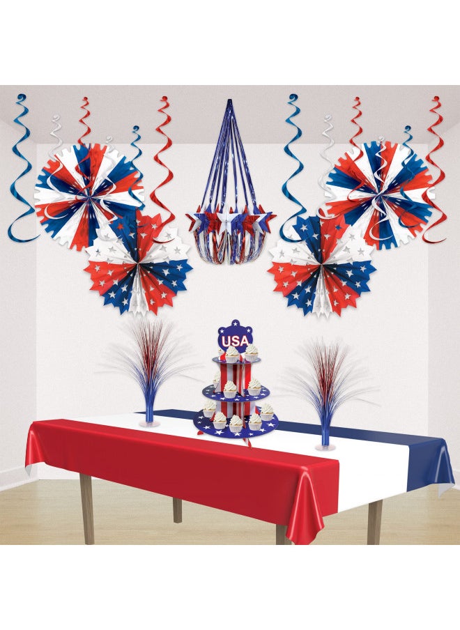 Beistle Red, White And Blue Patriotic Party Tablecover Plastic Table Cloth, Rectangular, 4th of July, Memorial Day Decorations, Disposable Tablecloth, 54