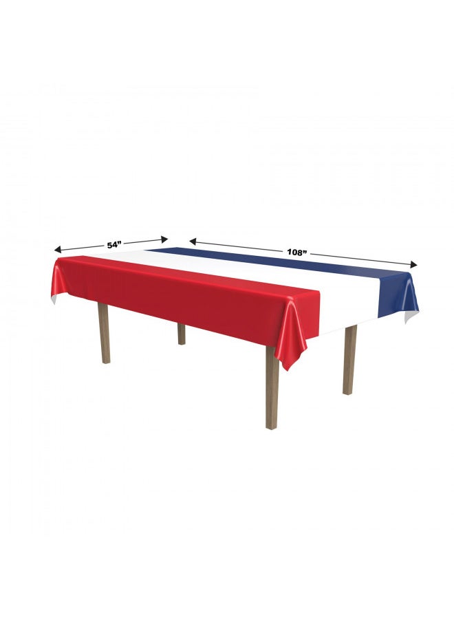 Beistle Red, White And Blue Patriotic Party Tablecover Plastic Table Cloth, Rectangular, 4th of July, Memorial Day Decorations, Disposable Tablecloth, 54