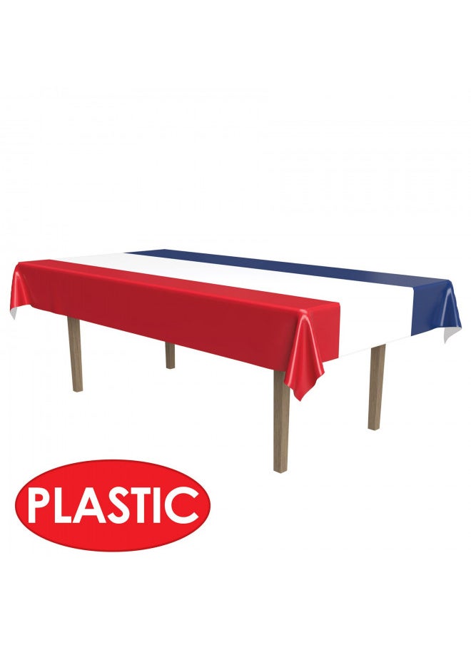 Beistle Red, White And Blue Patriotic Party Tablecover Plastic Table Cloth, Rectangular, 4th of July, Memorial Day Decorations, Disposable Tablecloth, 54