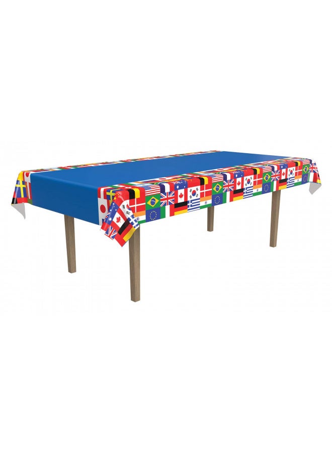 Beistle International Flag Tablecover, 54 x 108 Plastic Table Cloth, Around the World Decorations, Travel Themed Party Decorations, International World Flags, Multicultural Decorations