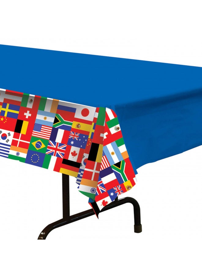 Beistle International Flag Tablecover, 54 x 108 Plastic Table Cloth, Around the World Decorations, Travel Themed Party Decorations, International World Flags, Multicultural Decorations