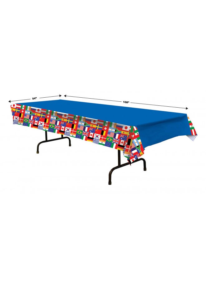 Beistle International Flag Tablecover, 54 x 108 Plastic Table Cloth, Around the World Decorations, Travel Themed Party Decorations, International World Flags, Multicultural Decorations