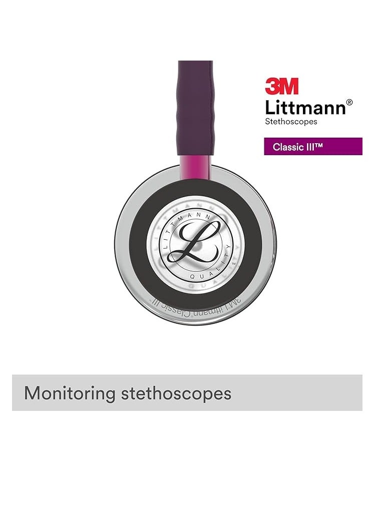 3M Littmann Classic III Monitoring Stethoscope, Mirror Chestpiece, Plum Tube, Pink Stem Headset, 27 inch, 5960