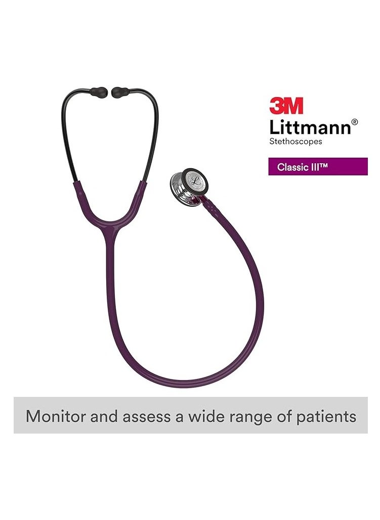 3M Littmann Classic III Monitoring Stethoscope, Mirror Chestpiece, Plum Tube, Pink Stem Headset, 27 inch, 5960